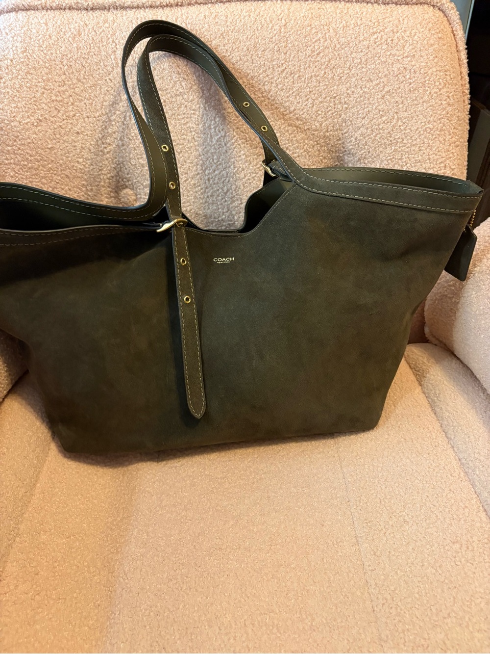 Coach Gramercy Olive Suede Tote with Strap Detail